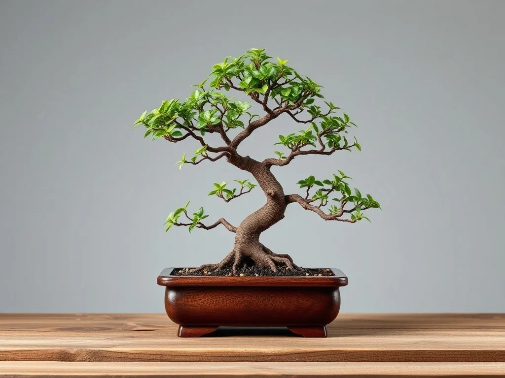 Un bonsaï aux feuilles sèches et tombantes, dont on gratte l'écorce d'une branche pour révéler du vert en dessous.