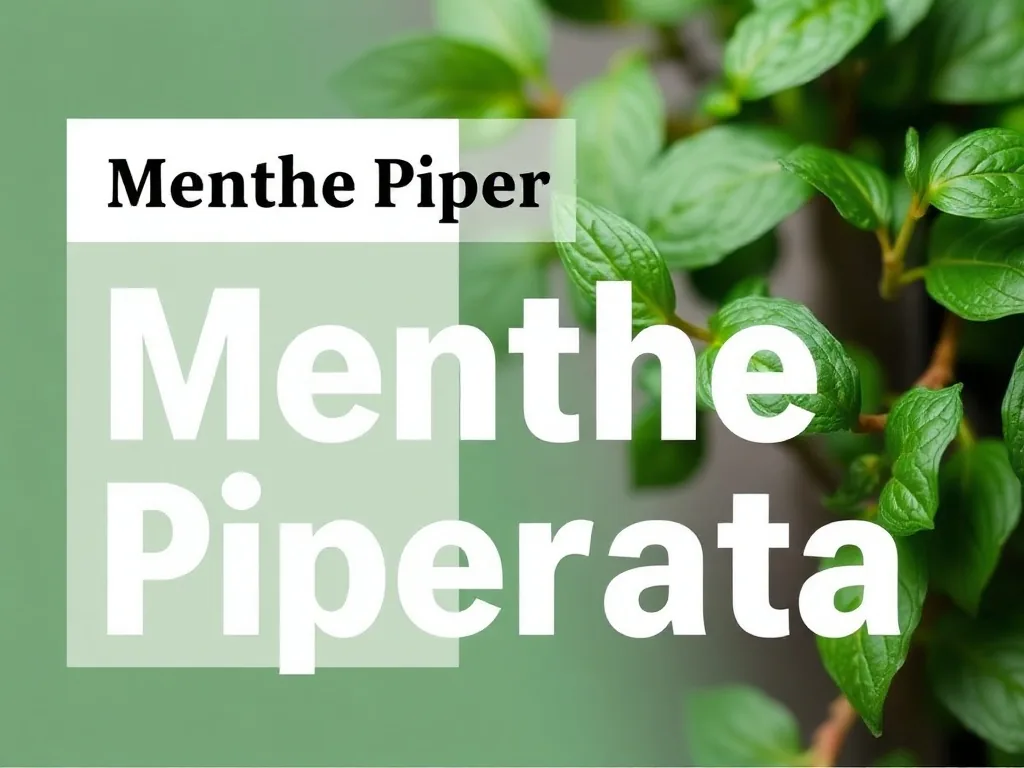 Une tige de menthe poivrée avec ses feuilles vert foncé gaufrées, posée sur un fond clair, à côté d’un petit flacon d’huile essentielle.