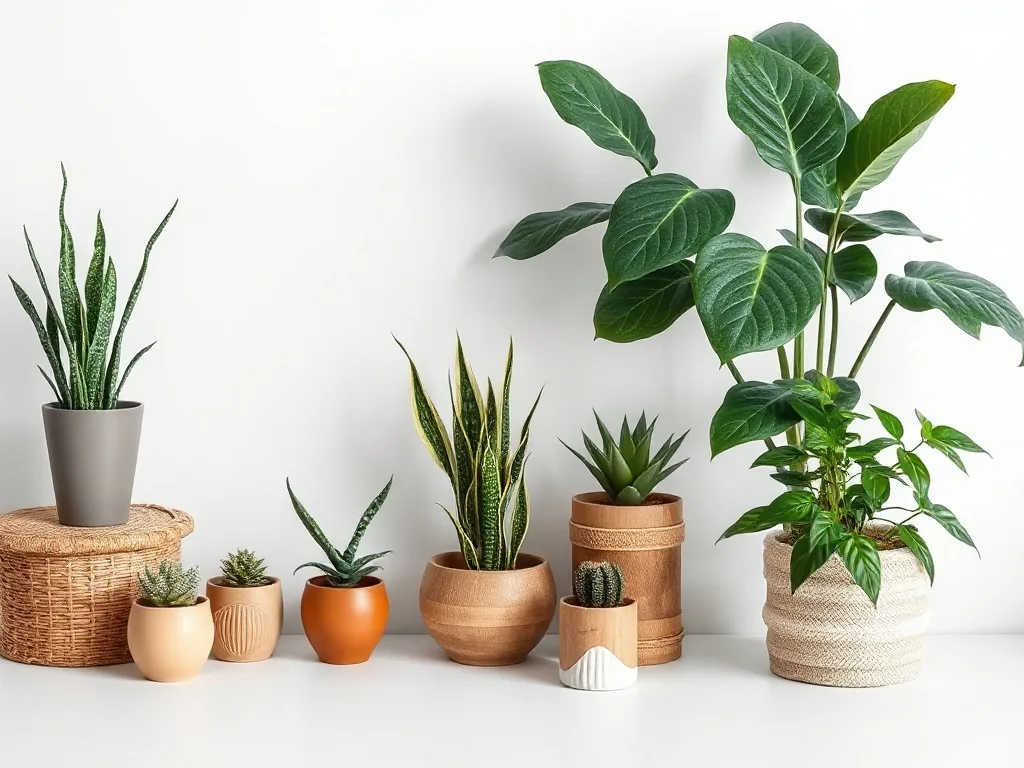 Un rebord de fenêtre lumineux avec plusieurs pots en terre cuite de différentes tailles. On y voit du basilic aux larges feuilles vertes, un romarin aux tiges dressées et de la ciboulette fine. À l'arrière, un voilage tamise la lumière.