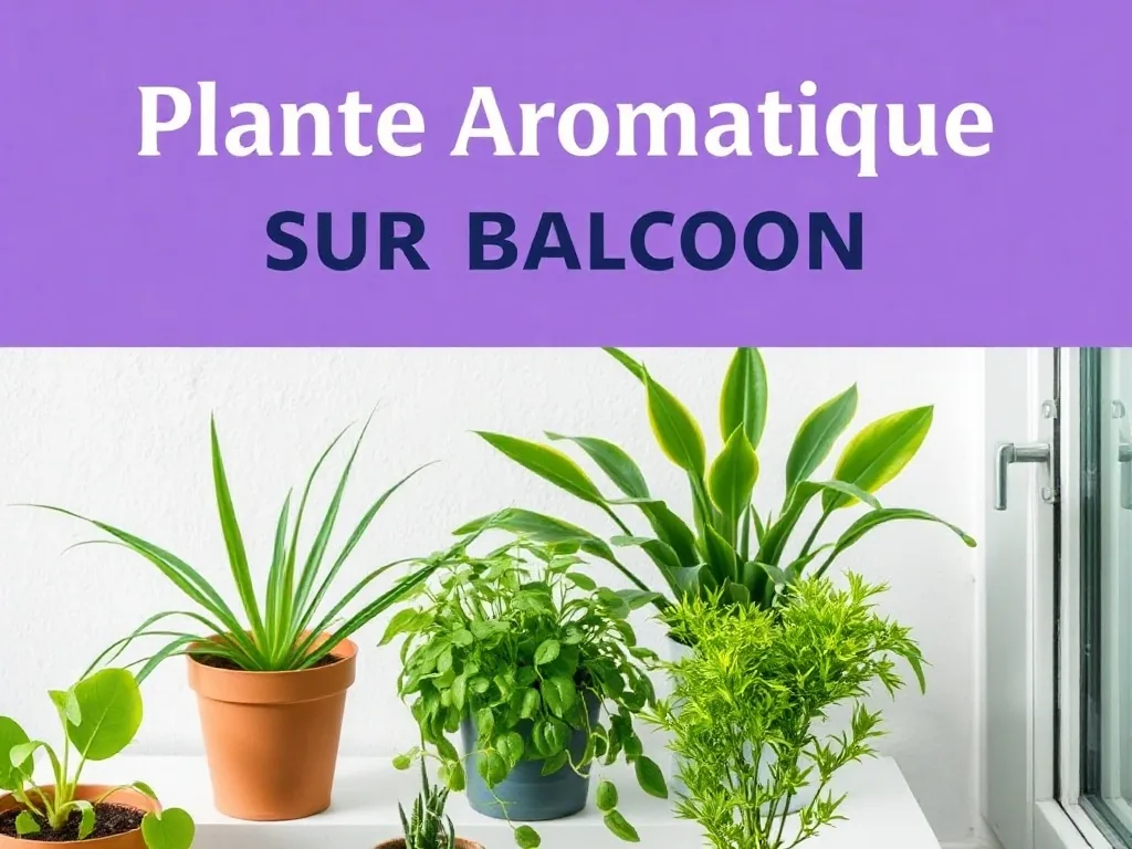 Plusieurs pots en terre cuite alignés sur un balcon, remplis de thym, sauge, menthe et basilic, avec des feuilles bien vertes et une petite bouteille d'arrosage posée à côté.